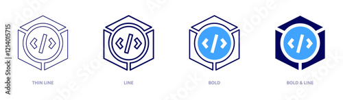 3d programming icon in 4 different styles. Thin Line, Line, Bold, and Bold Line. Duotone style. Editable stroke