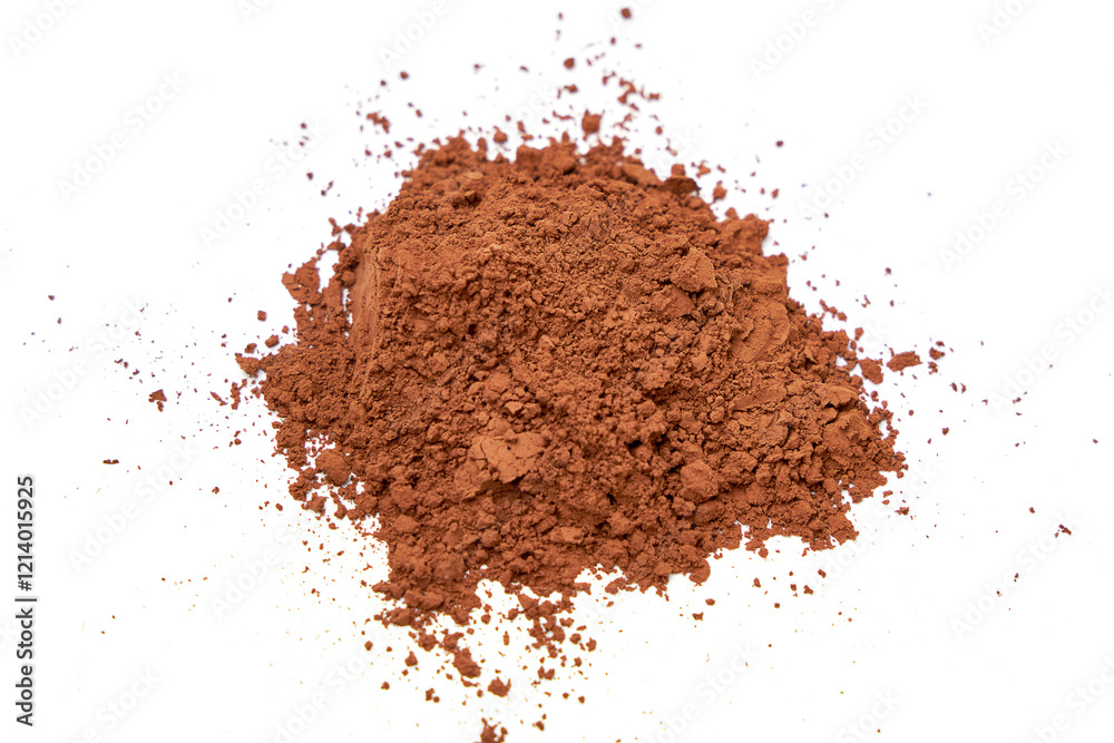 Top view of Cocoa powder scattered isolated on white background. Top view of Cocoa powder scattered isolated on white background.