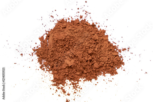 Top view of Cocoa powder scattered isolated on white background.