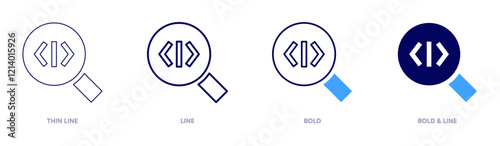 Code icon in 4 different styles. Thin Line, Line, Bold, and Bold Line. Duotone style. Editable stroke