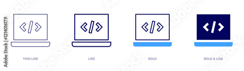 Laptop icon in 4 different styles. Thin Line, Line, Bold, and Bold Line. Duotone style. Editable stroke