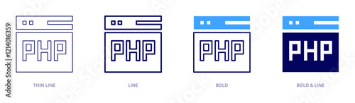 Php icon in 4 different styles. Thin Line, Line, Bold, and Bold Line. Duotone style. Editable stroke
