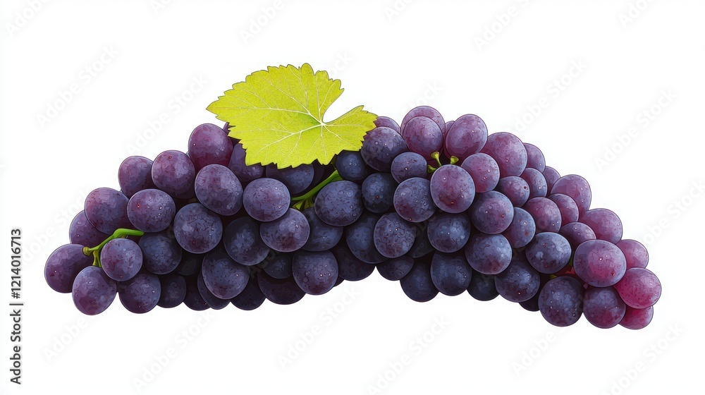 Fototapeta premium Ripe Red Grapes with Green Leaf