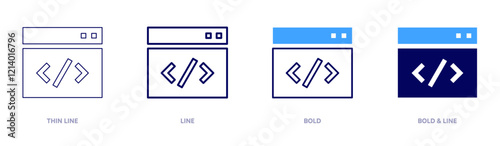 Programming exercises icon in 4 different styles. Thin Line, Line, Bold, and Bold Line. Duotone style. Editable stroke