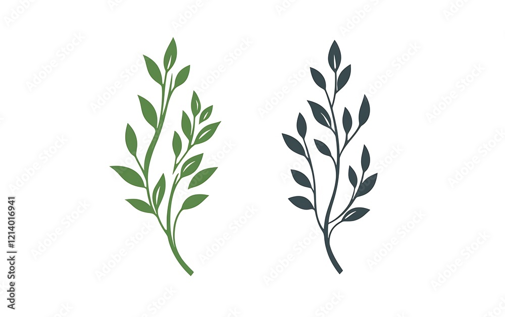 Two stylized branches with leaves, graphic design element, background white, use in logo or design Two stylized branches with leaves, graphic design element, background white, use in logo or design