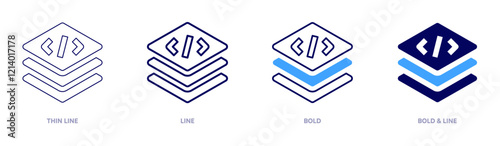 Programming platforms icon in 4 different styles. Thin Line, Line, Bold, and Bold Line. Duotone style. Editable stroke