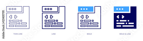 Programming practice icon in 4 different styles. Thin Line, Line, Bold, and Bold Line. Duotone style. Editable stroke