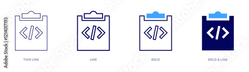 Programming projects icon in 4 different styles. Thin Line, Line, Bold, and Bold Line. Duotone style. Editable stroke