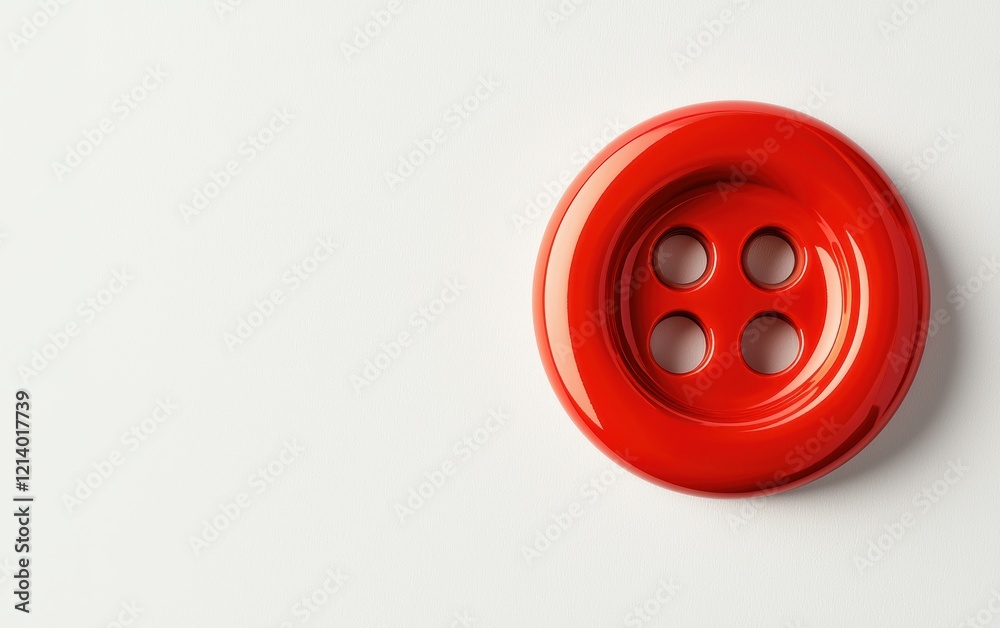 A close-up of a bright red button placed on a clean white background. A close-up of a bright red button placed on a clean white background.
