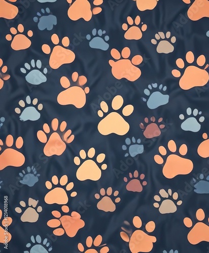 Modern dog paw repeat design in trendy colors, modern, digital, animal lover photo