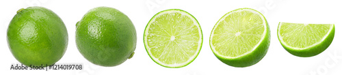 Natural fresh lime, half and slices isolated, transparent PNG, PNG format, cut out © natthapol