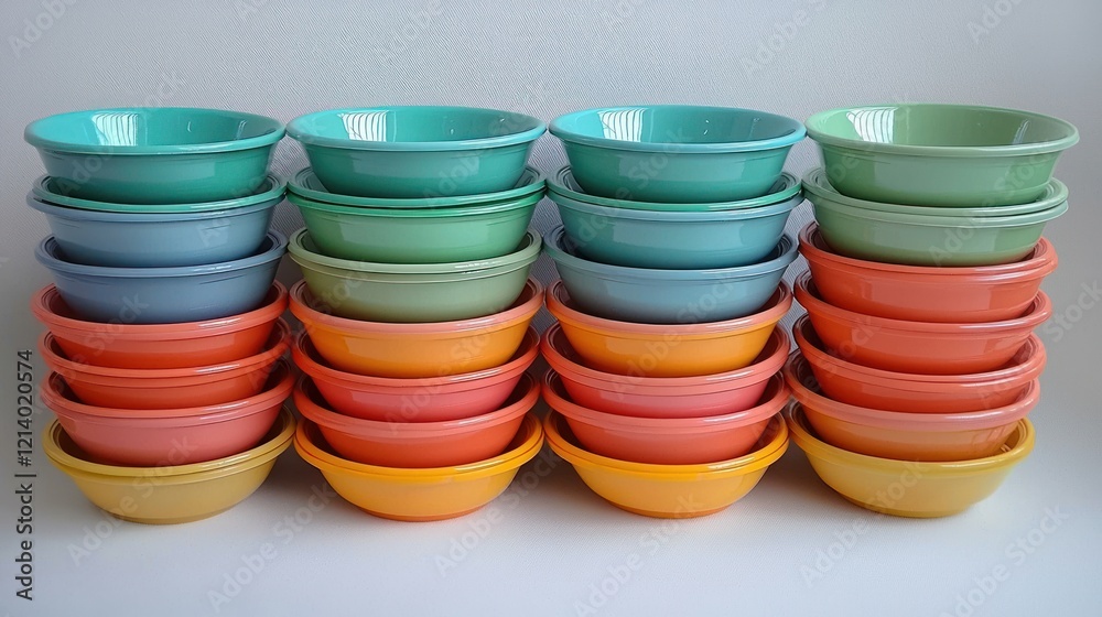 Pastel-Colored Bowls in a Vibrant Stack Arrangement, Displaying a Delightful Array of Colors and Shades for Kitchen or Dining Decor Pastel-Colored Bowls in a Vibrant Stack Arrangement, Displaying a Delightful Array of Colors and Shades for Kitchen or Dining Decor