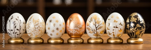 Elegant decorated eggs displayed in a cozy setting for a festive celebration. Generative AI photo