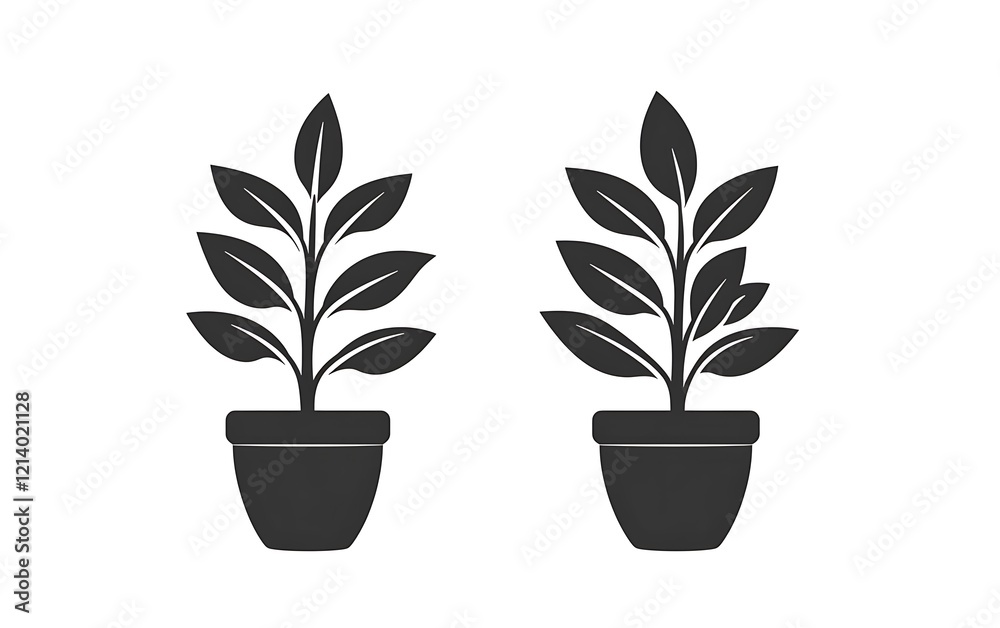 Two plant silhouettes in pots. Simple and modern design for print or web use Two plant silhouettes in pots. Simple and modern design for print or web use