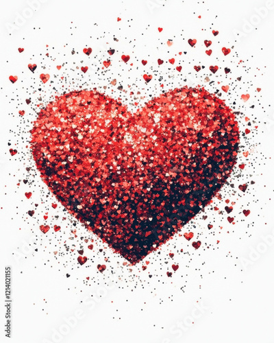 glittering red heart with sparkling overlay on white background isolated design