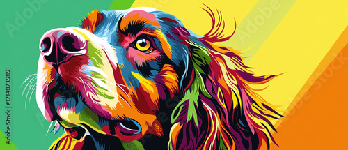 C1 Boykin Spaniel Dog with Colorful Abstract Coat Displaying Unique Patterns and Vibrant Hues Perfect for Pet Lovers and Art Enthusiasts Seeking a Playful Canine Image photo