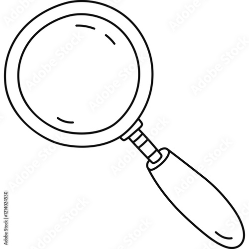 Cute doodle hand held magnifying glass. Hand drawn loupe with handle as concept of search information, investigating, business idea. Outline scientific and business magnifier isolated on white.