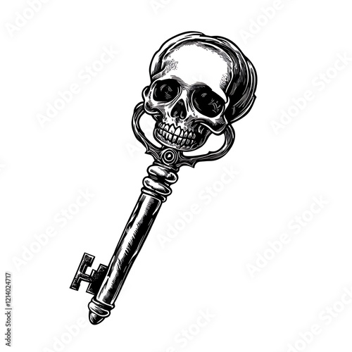 Vintage skull key, decorative illustration, graphic design photo