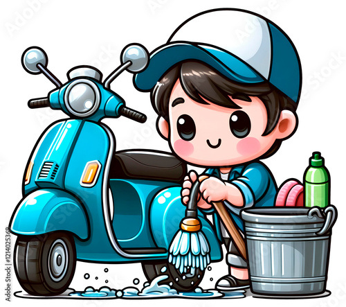 cute motor cycle wash sport bike cartoon