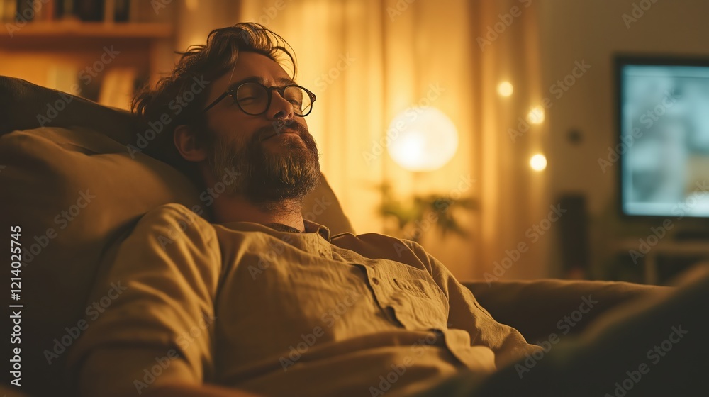 Peaceful Man Sleeping in a Cozy Armchair at Home