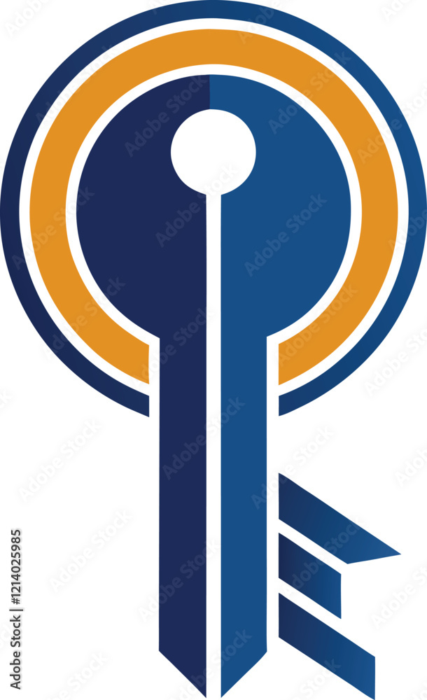 Abstract Key to Succes A stylized illustration of a key, rendered in bold blue and orange hues Abstract Key to Succes A stylized illustration of a key, rendered in bold blue and orange hues