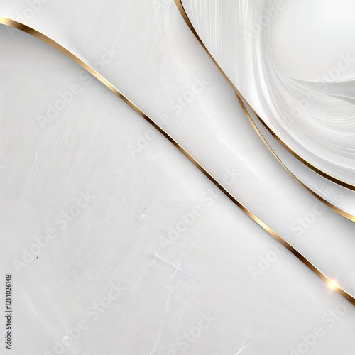 The image shows a minimalistic design with smooth, wavy lines in white and gold, creating a modern and elegant aesthetic. The gold lines add a touch of luxury to the otherwise simple composition.
