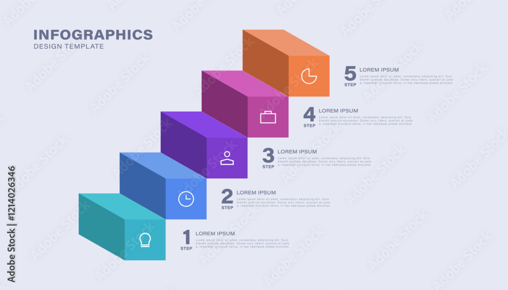 Modern minimalist steps editable infographic design template. 5 steps or options