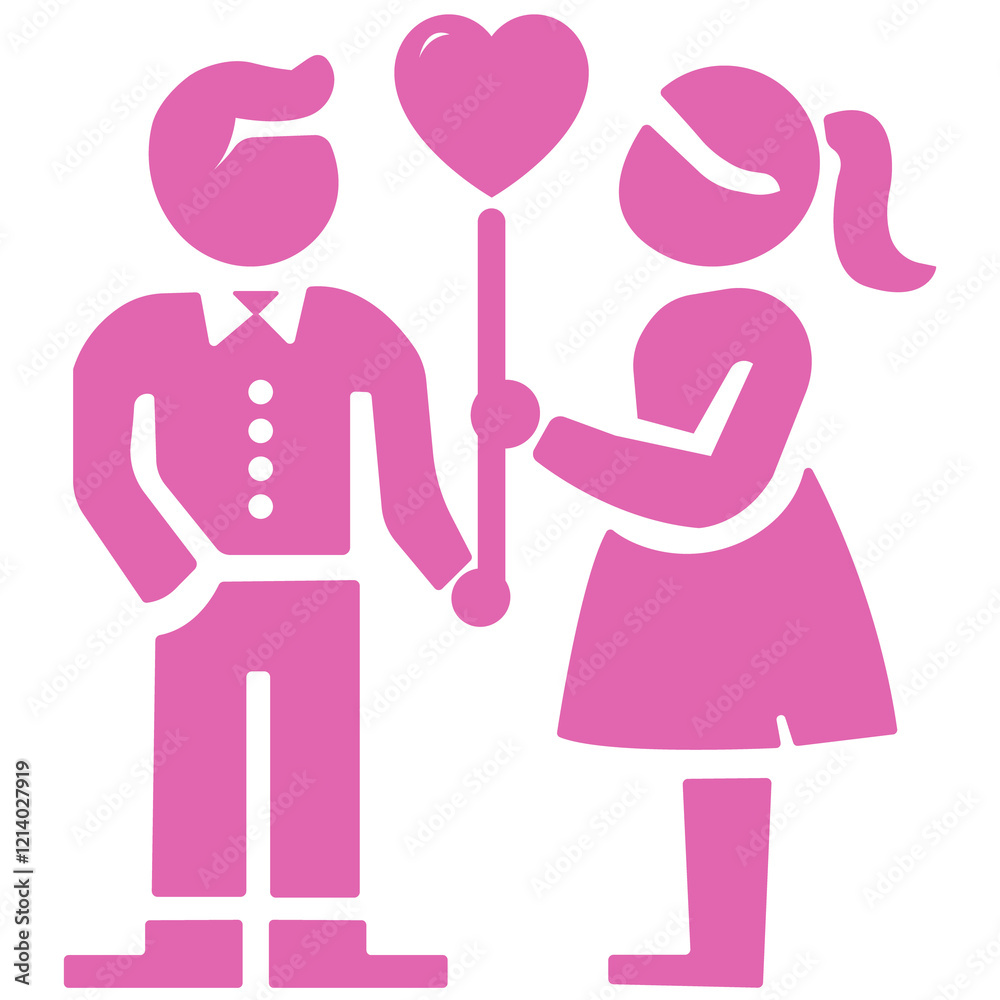 Pink Couple Holding Heart Balloon Icon Pink Couple Holding Heart Balloon Icon