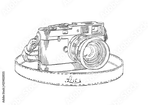 Принти на полотні Hand sketch of a camera in vintage shape - rangefinder