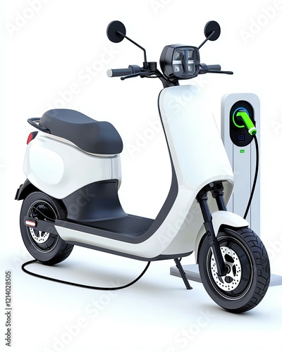 Electric scooter charging at EV station with clean background showing modern electric scooter charging for urban electric scooter charging future ,electric scooter charging at modern EV station