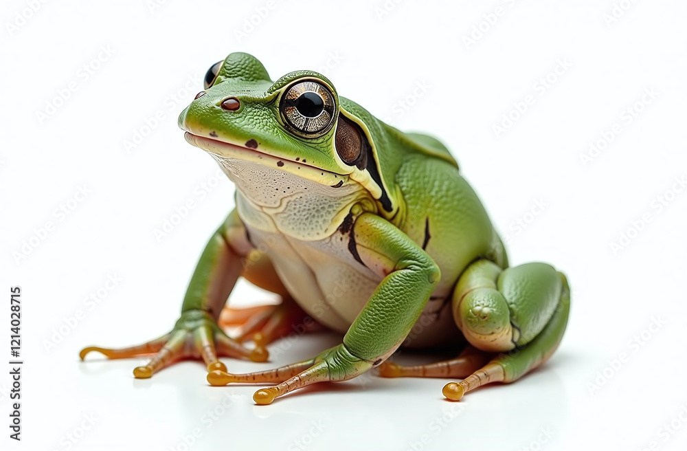 Close-up of a green frog on white background... Close-up of a green frog on white background...