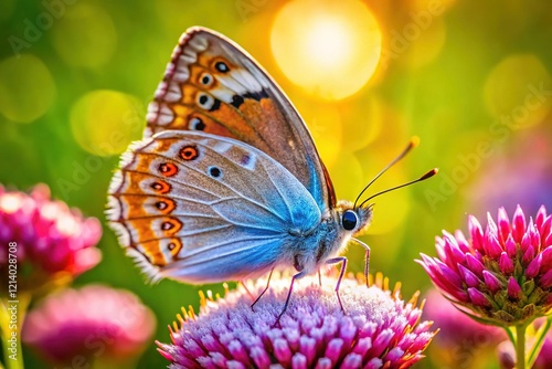 Close-up of a Wandergelbling Butterfly on a Widow's Flower, High Depth of Field photo