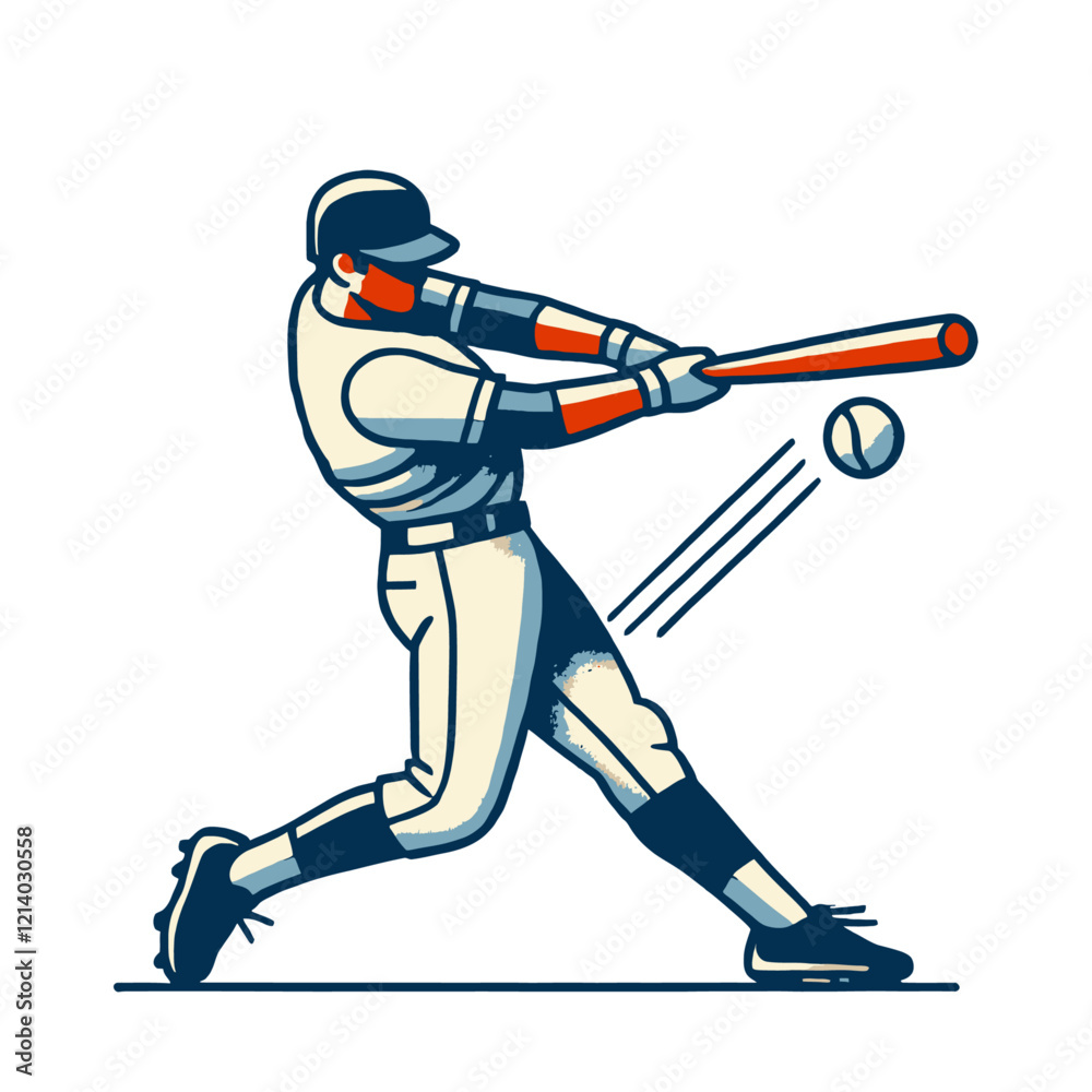 Fototapeta premium Professional baseball batter in powerful hitting stance, perfect for competitive sports projects. Isolated vector illustration.