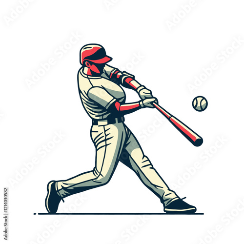  Baseball player in red uniform ready to hit, showcasing sports action and energy, great for dynamic designs. Isolated vector illustration.
