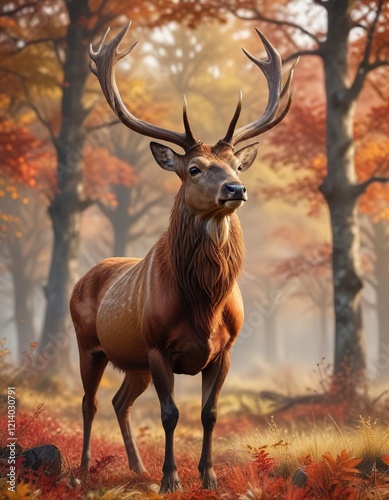 Wallpaper Mural Realistic watercolor artwork of a majestic red deer stag in autumn setting, Wildlife, Realistic, Watercolor Torontodigital.ca