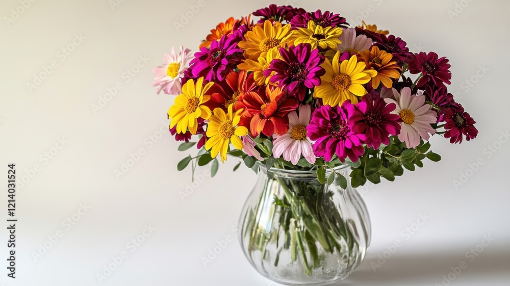 A vibrant bouquet of colorful flowers in a clear vase, showcasing an array of pink, yellow, orange, and white blooms. A vibrant bouquet of colorful flowers in a clear vase, showcasing an array of pink, yellow, orange, and white blooms.