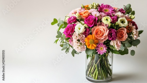 Wallpaper Mural A vibrant bouquet of mixed flowers in a clear vase, showcasing a variety of colors and textures, perfect for decoration or gifting. Torontodigital.ca