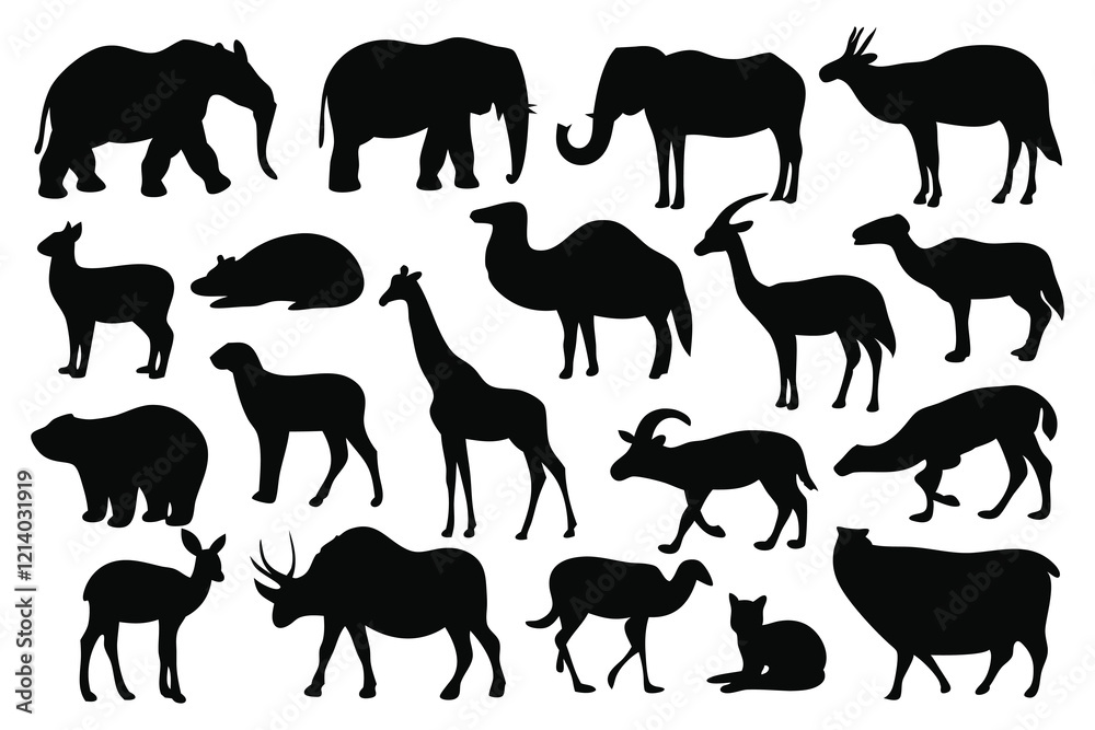 Set of animals silhouettes isolated flat vector illustration on white background. Set of animals silhouettes isolated flat vector illustration on white background.