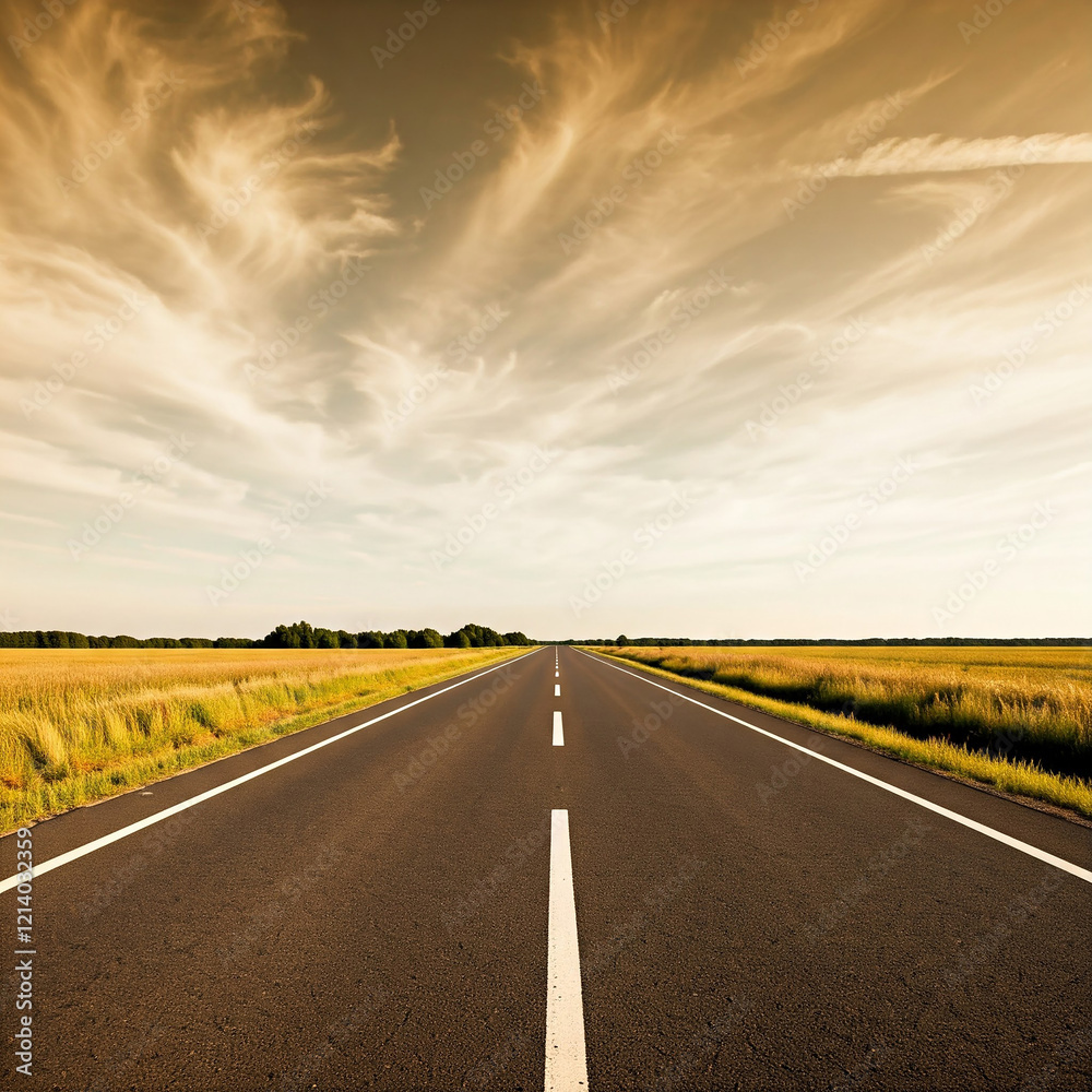 road in the countryside field. Empty road passing through grassy landscape under blue sky. road in the countryside field. Empty road passing through grassy landscape under blue sky.