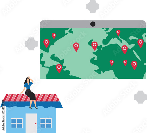 Franchise business placement, Choosing a Franchise Location for Best Possible Success, franchise business strategy, businesswoman plotting franchise location on world map on laptop
