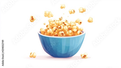 A vibrant blue bowl filled with flying popcorn, creating a cheerful and playful atmosphere. photo