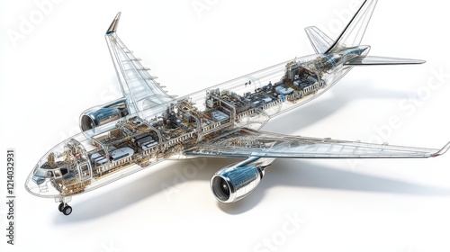 Detailed Cutaway of a Modern Commercial Airplane, Engineering Design.