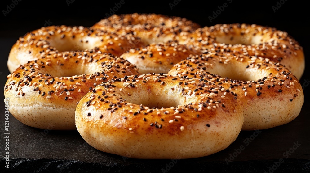 Sesame bagels, bakery, dark background, food photography, website Sesame bagels, bakery, dark background, food photography, website