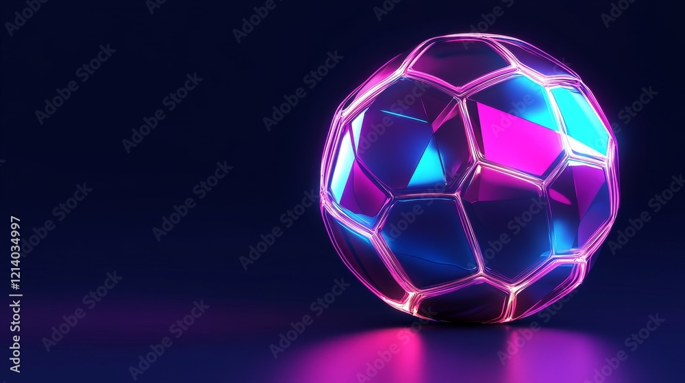Fototapeta premium Glowing football with neon lines, abstract 3D design illustration. 