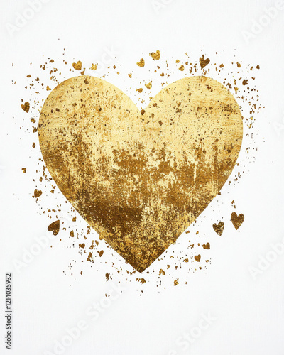 Golden heart illustration with textured details and scattered isolated design