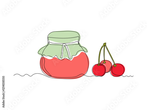 abstract jar of cherry jam, continuous single one line art hand drawing sketch logo