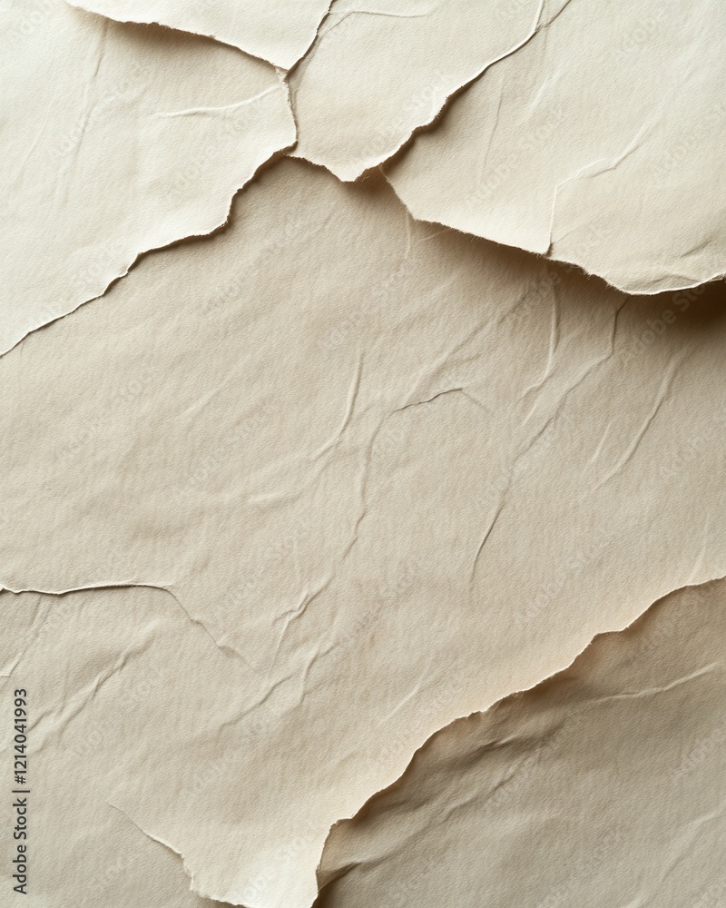 Abstract Ripped Beige Paper Texture Background, Vertical Close-Up View. Abstract Ripped Beige Paper Texture Background, Vertical Close-Up View.
