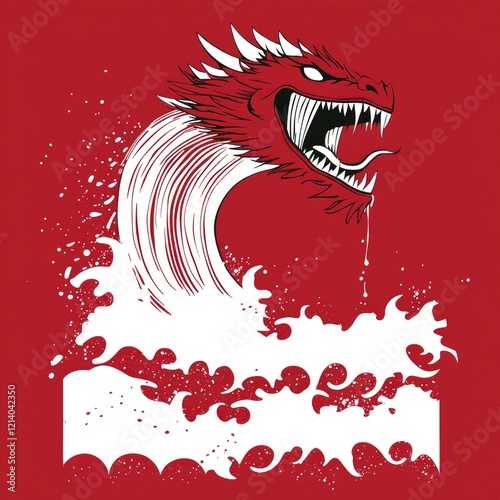 Red Dragon Emerging from a Wave - Japanese Mythology Inspired Graphic photo