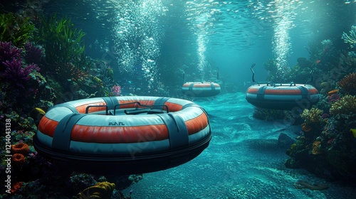 Underwater Exploration Futuristic Submersibles in Vibrant Coral Reef