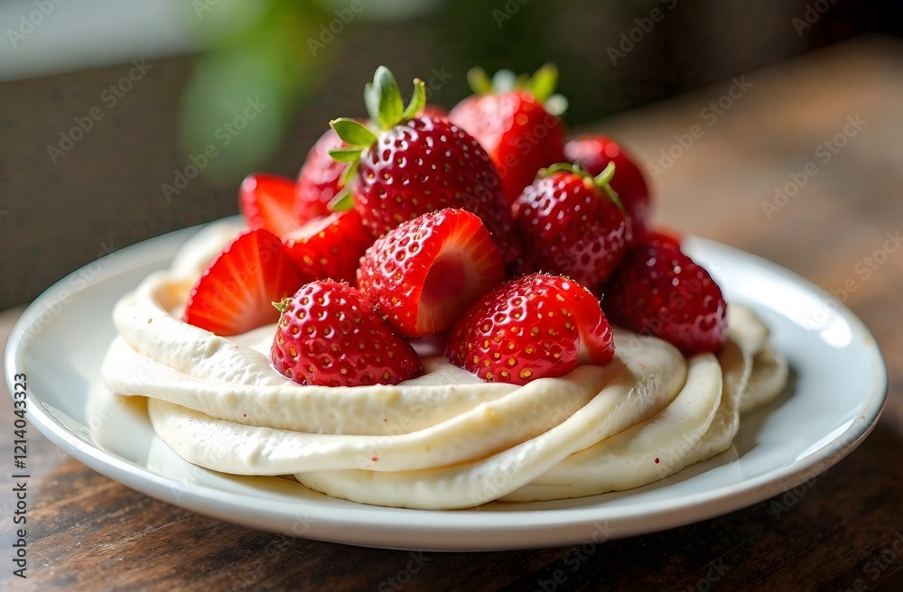 Pavlova, meringue cake with strawberries